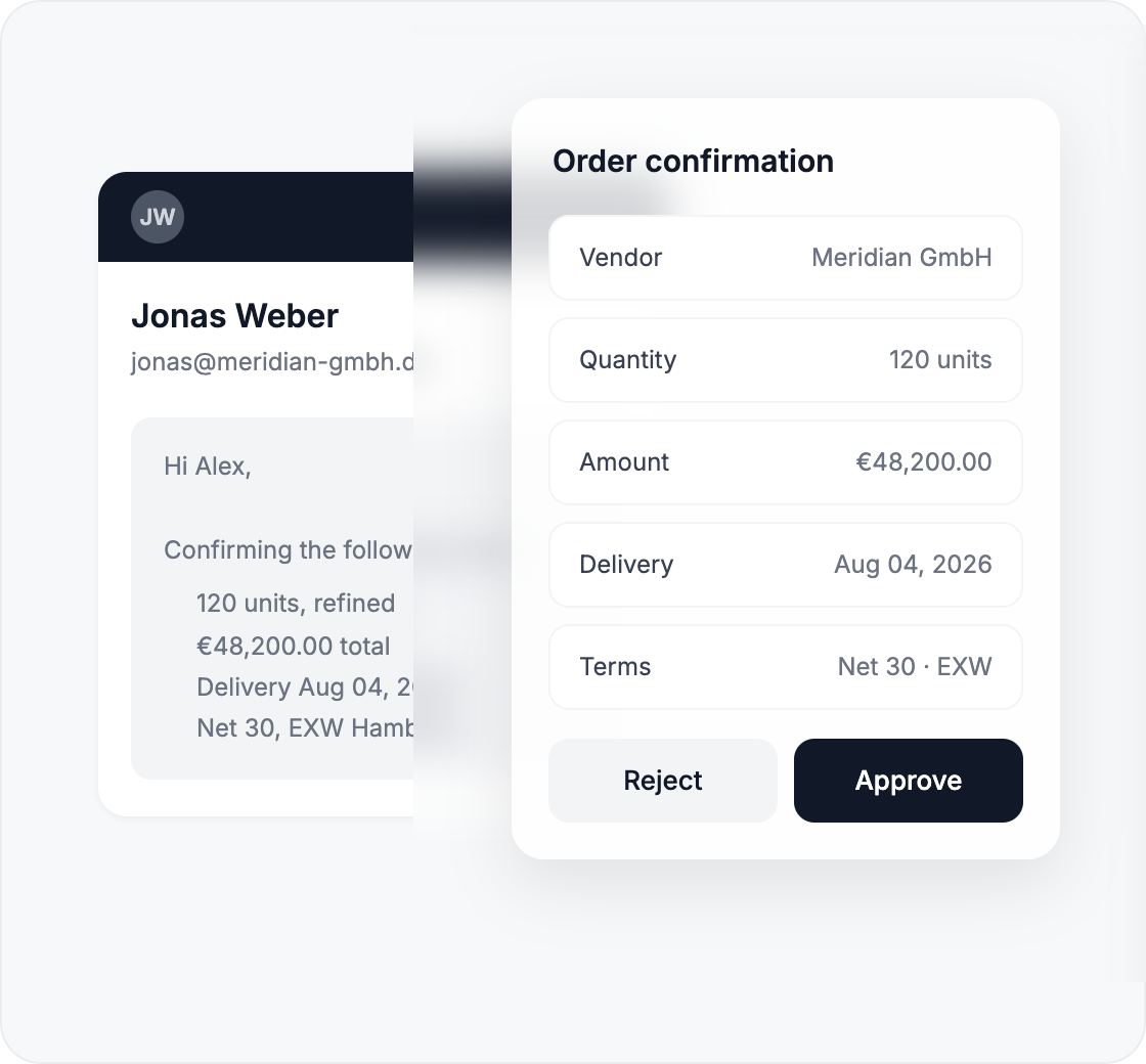 An incoming invoice checked against contract and purchase-order terms